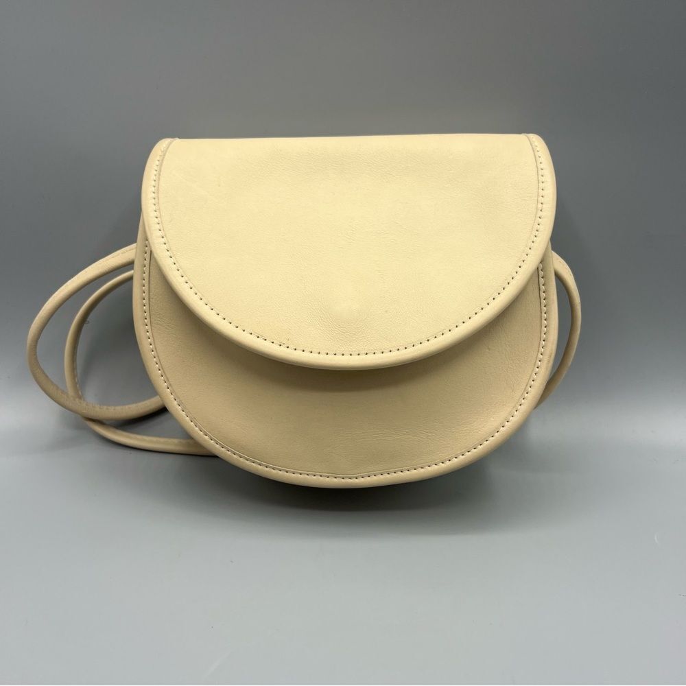 Women’s Cream Vegan Leather Saddle Bag Crossbody Purse Minimalist Handbag